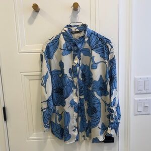Zara Blue and White Floral Women's Shirt